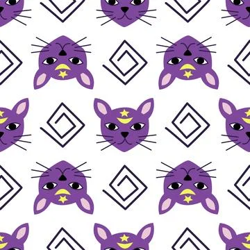 Feline seamless pattern vector illustration Ilustração Stock