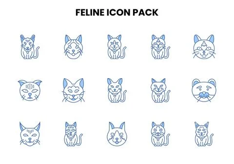 Feline Two Color Blue Bundle Icons Pack Stock Illustration