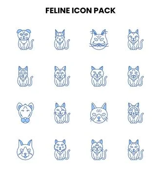 Feline Two Color Blue Graphics Icons Pack Stock Illustration