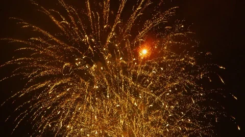 FELIZ AÑO NUEVO  3D-text in front of glamorous golden fireworks in the night sky Vídeo Stock 83240071