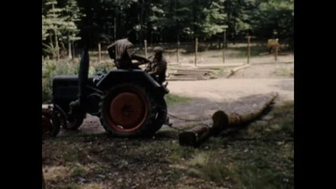 Felled trees being dragged by a tractor Stock Footage 252735768