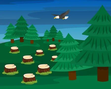 Felled trees logging forest vector illustration hand drawn. Stumps and growing Stock Illustration