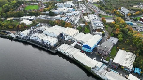 Felling, Gateshead, Uk - 24th Oct 2022; Aerial drone shot of AkzoNobel site Stock Footage 280049536