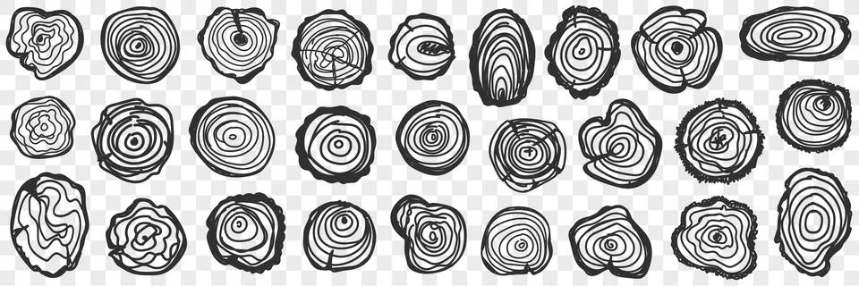 Fellings of tree pattern doodle set Stock Illustration