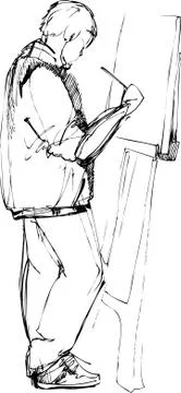 Fellow artist at the easel Stock Illustration