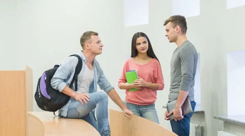 Fellow students are communicating cheerfully Stock Footage 57691838
