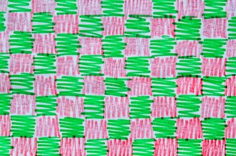 Felt pen doodle scribbles with colored red and green square Stock Photos