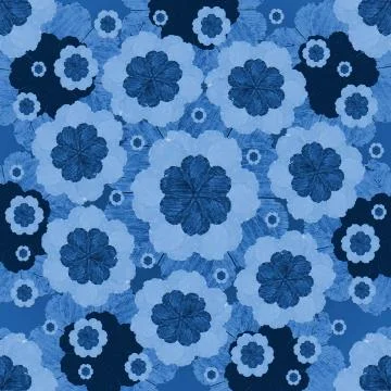 Felt Tip Indigo Floral Pattern Stock Illustration