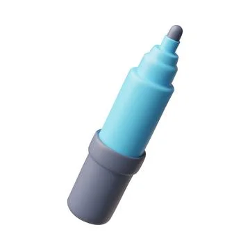Felt-tip pen 3D plastic cartoon style vector icon, realistic blue pencil, kids Illustrazione stock