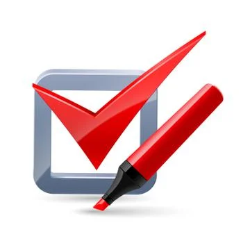 Felt-tip pen and tick mark icon Stock Illustration