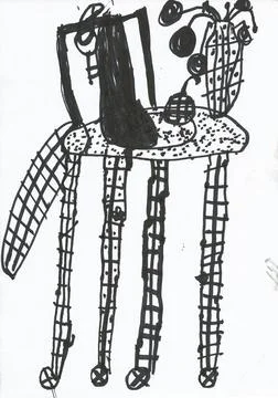 Felt-tip pen drawing by six years old child Lyudmila Samokhina. Stock Illustration