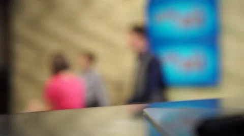 Felt-tip pens fall with a background of people Stock Footage 61674104