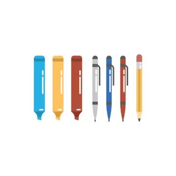 Felt-tip pens, pens and pencils icons set. Stock Illustration