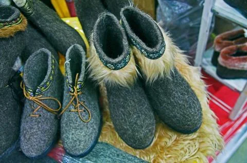 Felted shoes Stock Photos