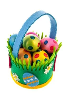 Felting basket with easter eggs Stock Photos