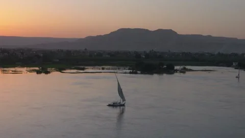 Feluka on the nile river at sunset Vidéo 244738982