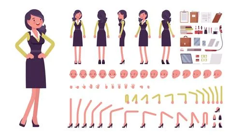 Fem office worker construction set Stock Illustration