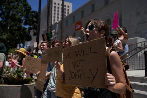 Femal Protestor in Los Angeles 2022 Stock Photos