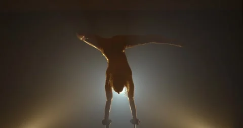 Female acrobat doing arms handstand on canes 스톡 동영상 330110399