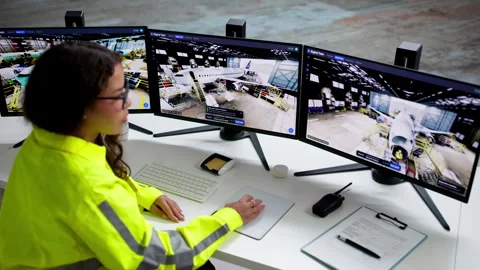 Female Aerospace Engineer Monitors 3D Twin Simulation Stock Footage 344716952