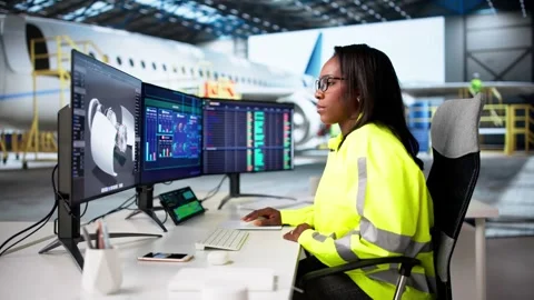 Female Aerospace Engineer Using 3D Software Stock Footage 318758428