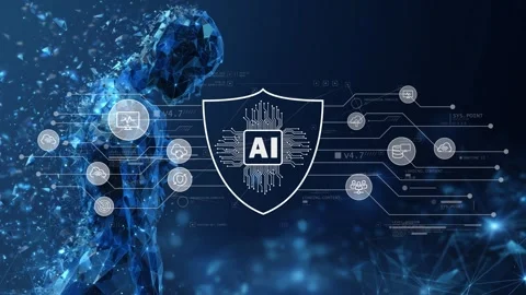 Female AI Avatar with Cybersecurity Shield and Digital Protection Technology Stock Footage 337231293