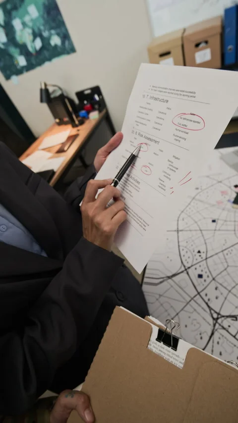 Female Analyst Discussing Infrastructure Risk Assessment with Soldier Stock Footage 343752300