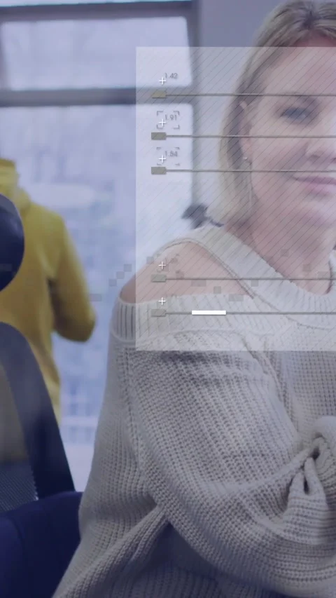 Female analyst typing, starting dotted map projecting over face, UI panels Stock Footage 331198873