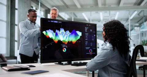 Female Analyst Using Computer For Data Analysis In Business Technology Stock Photos