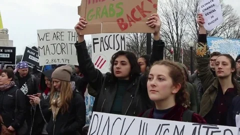 Female Anti-Trump Protestors in Washington D.C. on Inauguration Day Stock Footage