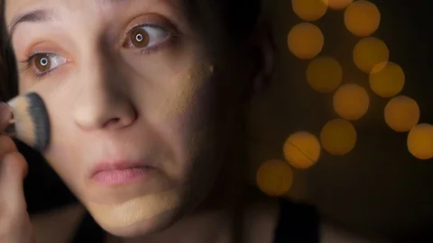 Female Applying Foundation Makeup Close Up Stock Footage 90224502