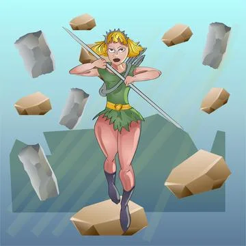 Female Archer Comic Character Vector Illustration Stock Illustration