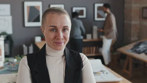 Female Architect Posing in Office Stock Footage 203884793