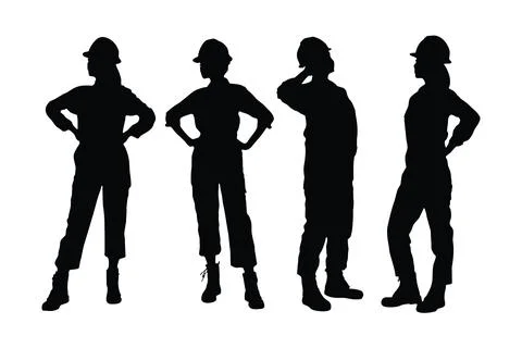 Female architect silhouette set vector on a white background. Girl construc.. Stock Illustration