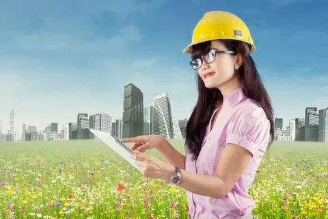 Female architect using digital tablet Stockillustratie