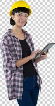 Female architect using digital tablet against white background Stock Photos