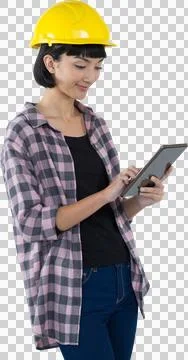 Female architect using digital tablet against white background Stock Photos