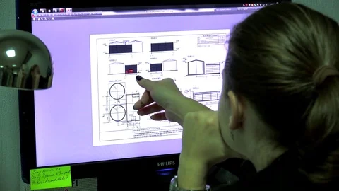 Female architect at work with a CAD Software. Stock Footage 73714396