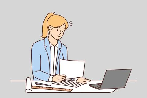 Female architect work on computer in office Stock Illustration