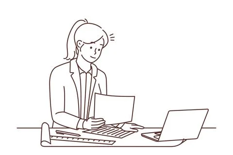 Female architect work on computer in office Illustrazione stock