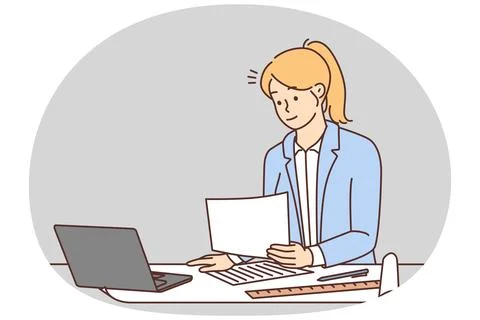 Female architect work on computer in office Illustrazione stock