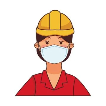Female architect worker profession using face mask Illustrazione stock