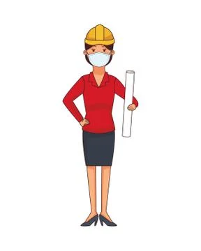 Female architect worker profession using face mask Stock Illustration