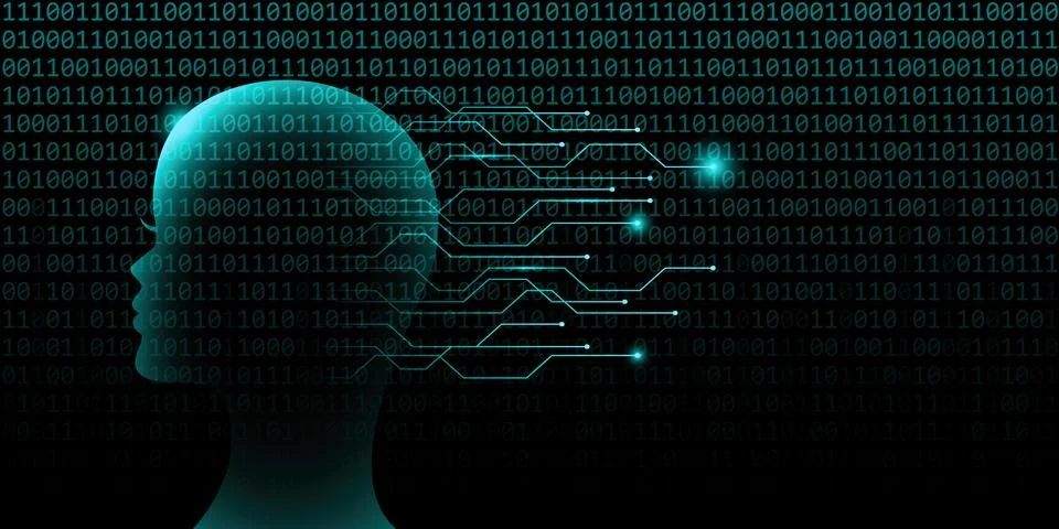 Female artificial intelligence technology concept with binary code 스톡 일러스트