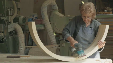 Female Artisan Manually Uses Carpentry Tool To Process Wooden Component Video stock 200875021