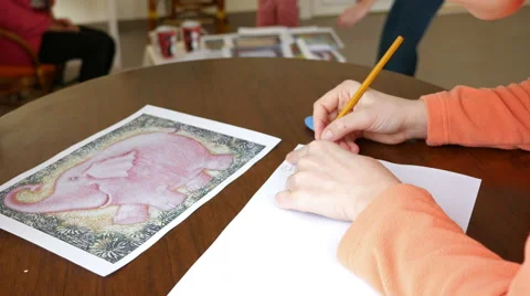 Female artist draws a pencil sketch in art studio Stock Footage 59582099