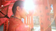 Female Asian Japanese Culture Kimono Parasol Clothing Tourism Japan Travel Stock Footage
