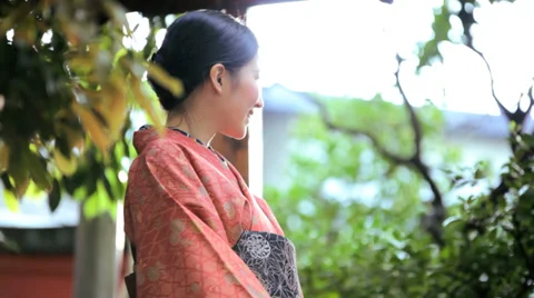 Female Asian Japanese Culture Kimono Clothing Tourism Japan Travel Stock Footage