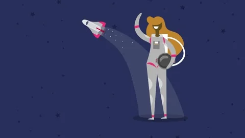 A female astronaut in space waves goodbye to a departing spacecraft 스톡 동영상 334048536