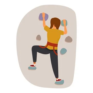 Female athlete climbing wall practicing bouldering in gym Stock Illustration